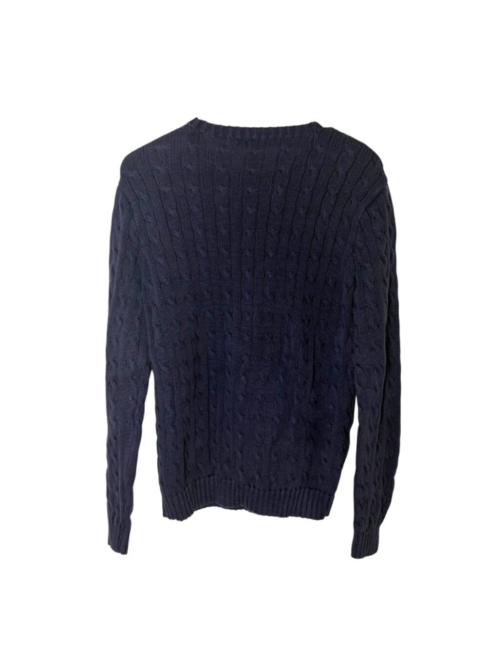 Ralph Lauren Womens Cable Knit Cotton Sweater Large Blue With Red Pony Logo - Picture 3 of 7